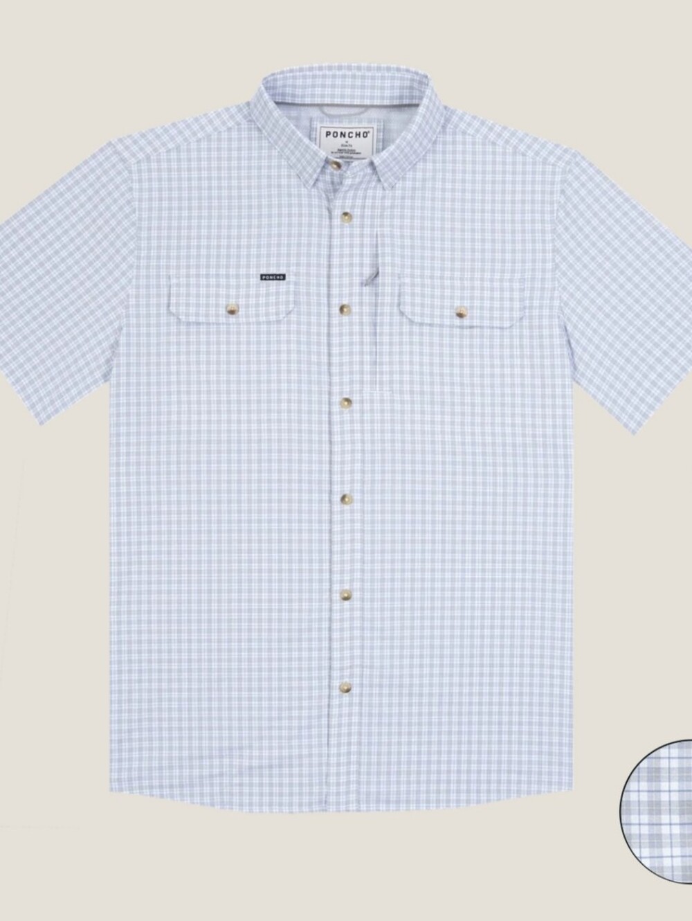 Poncho The Overcast Original SS Shirt In Grey And Blue Plaid Performance Nylon
